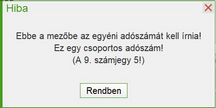 Csoportos adószám az egyéni adószám mezőben