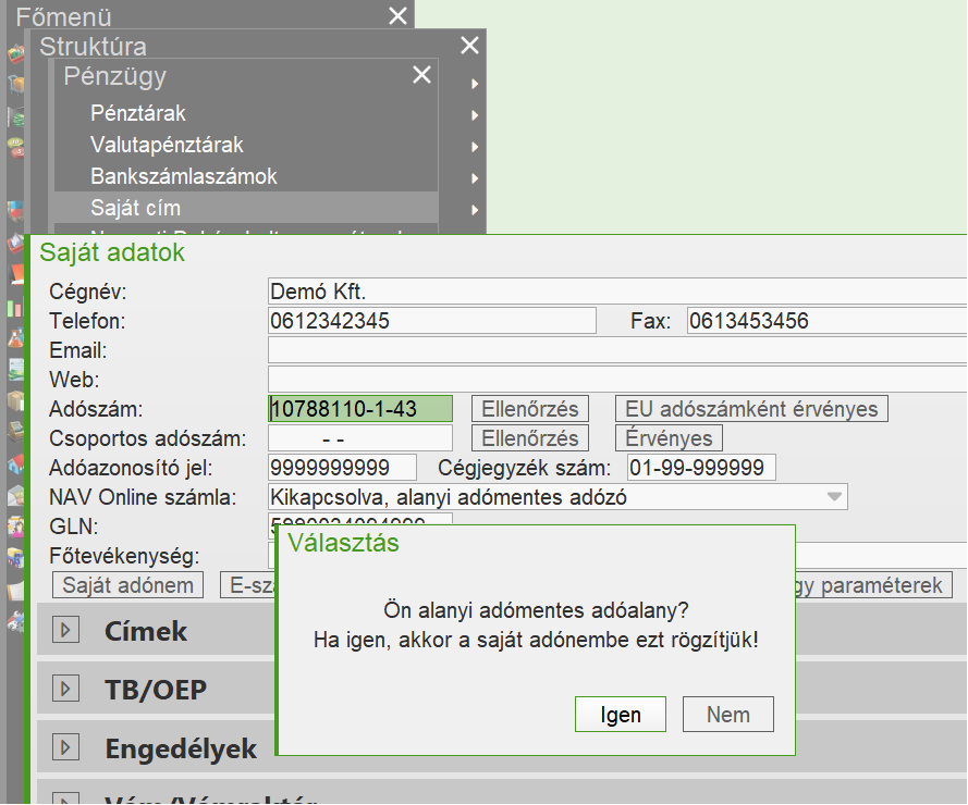 Alanyi adómentes cég beállítása