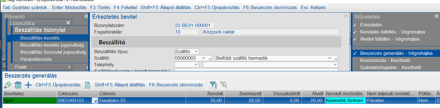 Átvett áru beszerzése