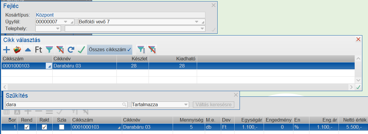 Kosárban értékesítés