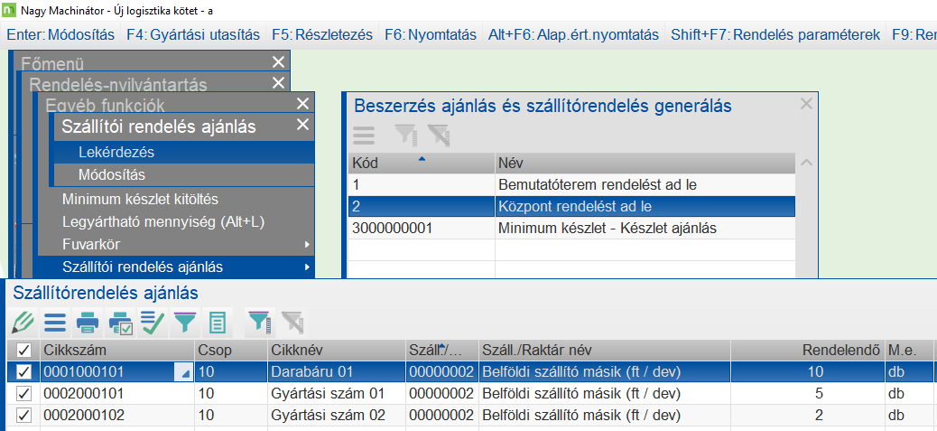 Szállítórendelés leadása