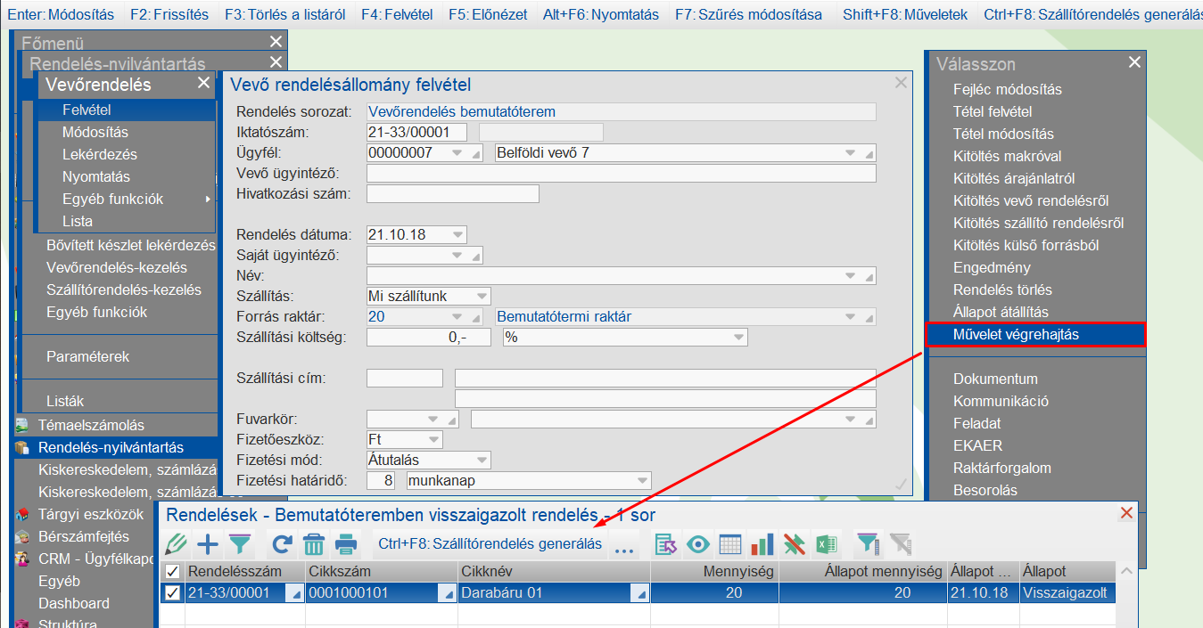 Belsőrendelés generálása közvetlenül a vevőrendelés alapján