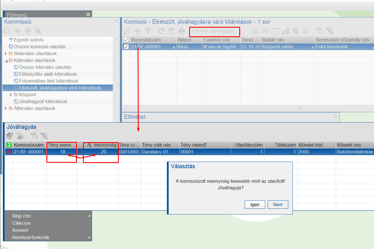 Jóváhagyás során az eltérésre vonatkozó figyelmeztetés