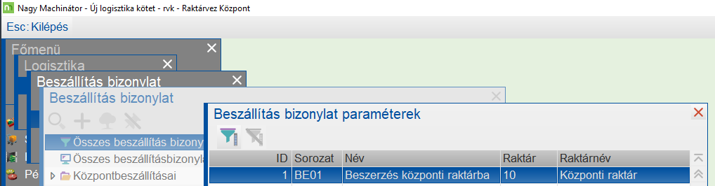 Beszállításbizonylat felvétele
