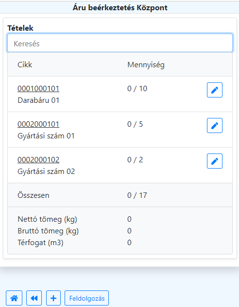 Mobil árubeérkeztetés felülete