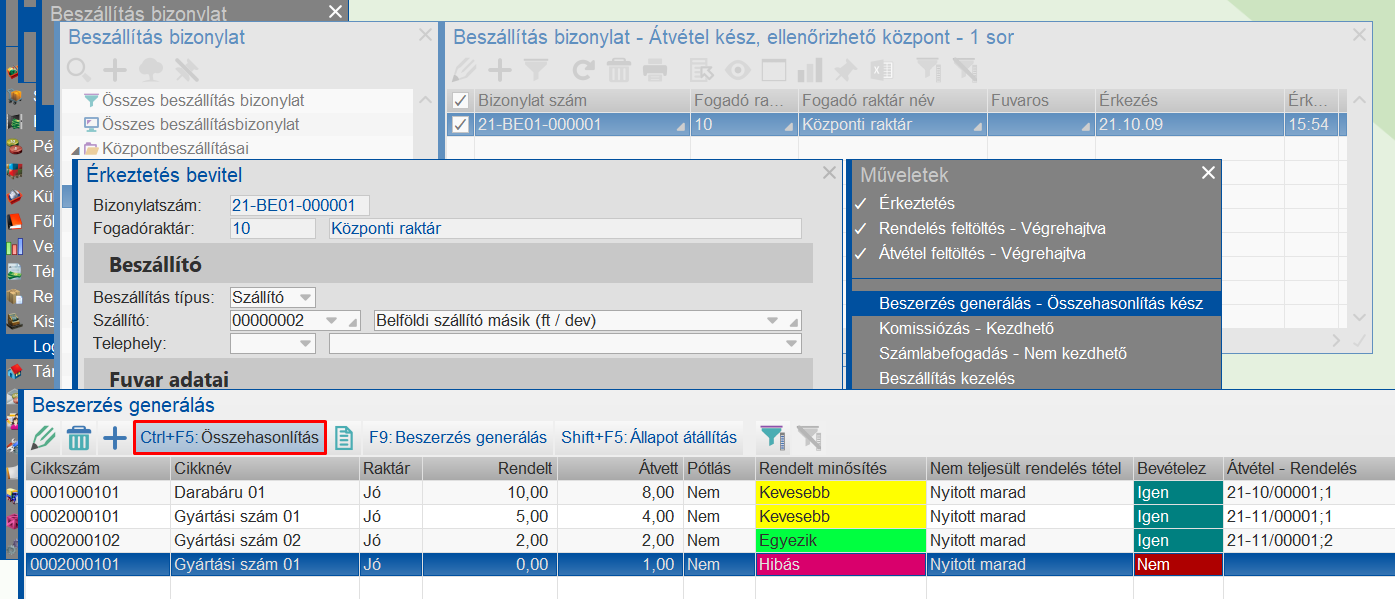 Beszerzésgenerálás ablaka