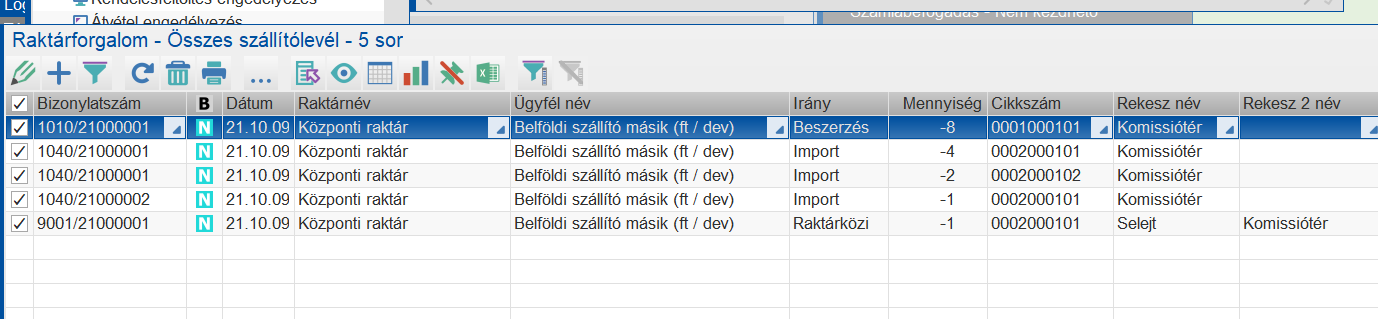 Legenerált szállítólevelek megjelenítése