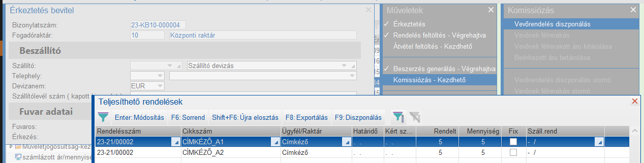 Diszponálás végrehajtása