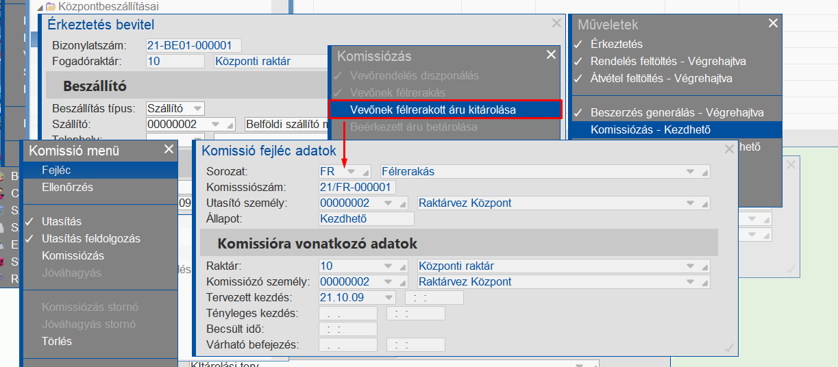Félrerakás komissió utasítás