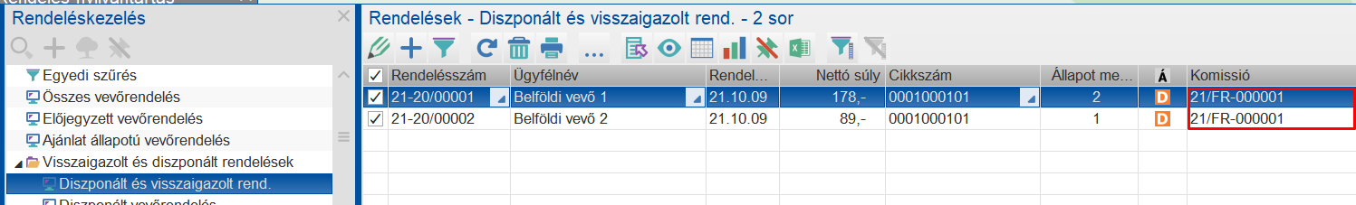 A rendelésre vonatkozó komissióutasítás lekérdezése