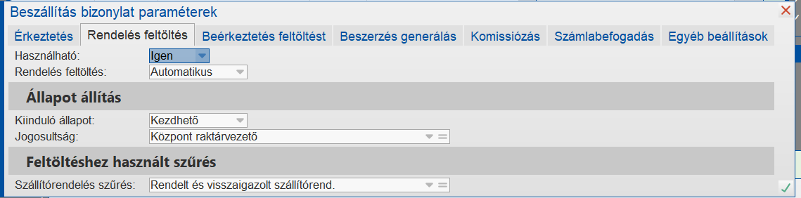 A művelet működéséhez ajánlott szűrő beállítása