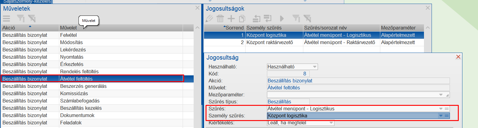 Logisztius jogainak megadása