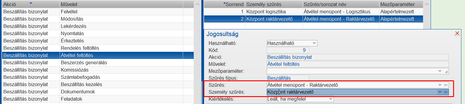 Raktárvezető jogainak megadása