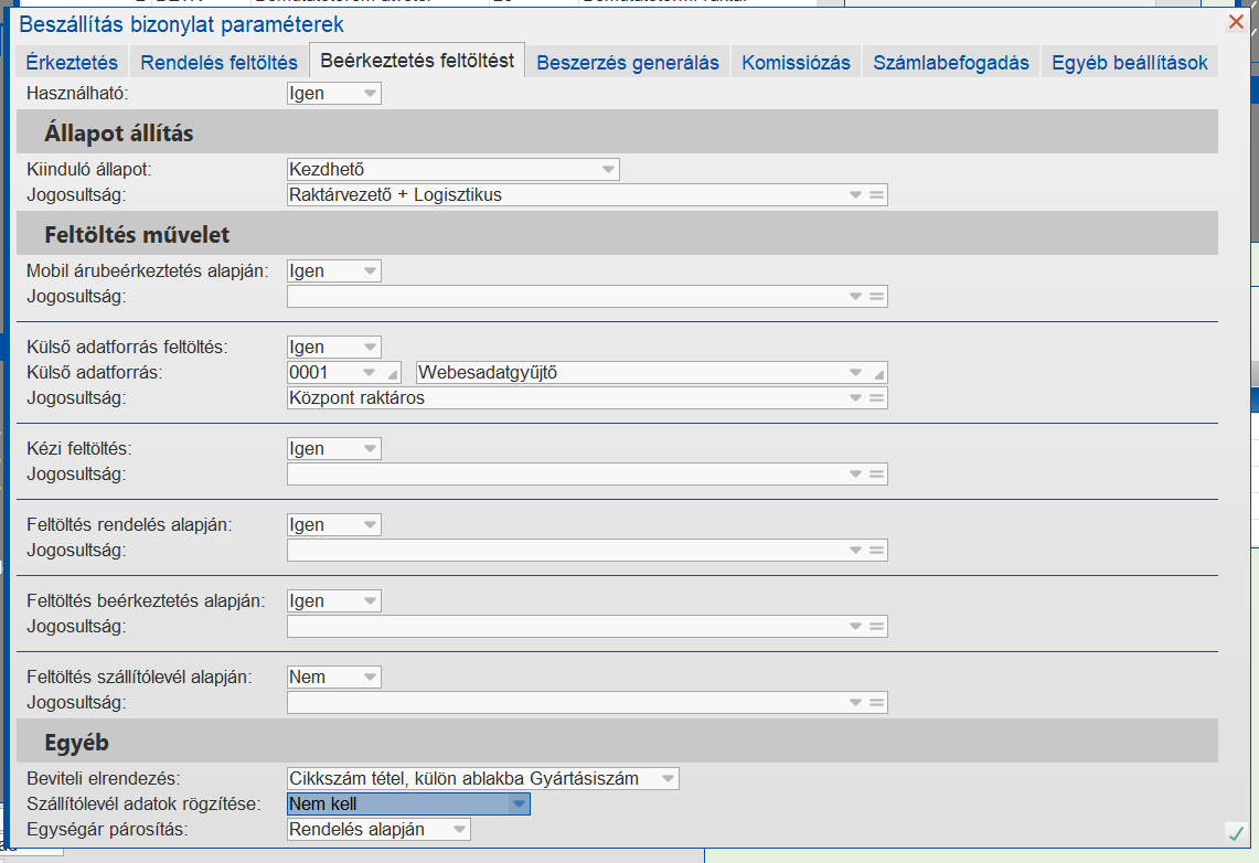 Átvétel feltöltés ablak