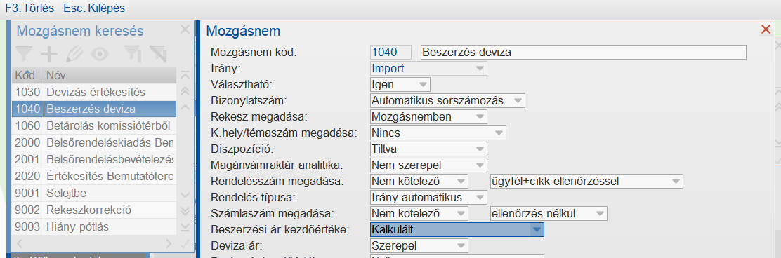 Import mozgásnem paraméterezése