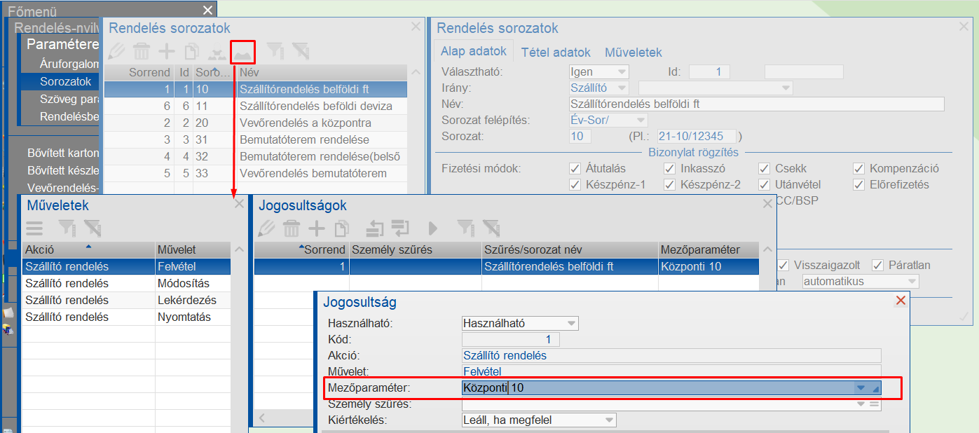 Rendeléssorozat mezőparaméterezés