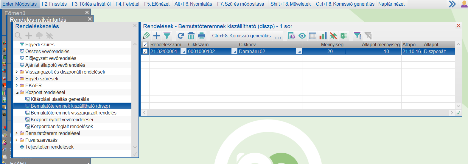 Szállítható belsőrendelések lekérdezése