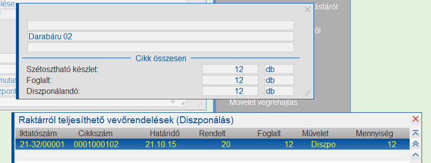Diszponálás a központi raktár készletéből