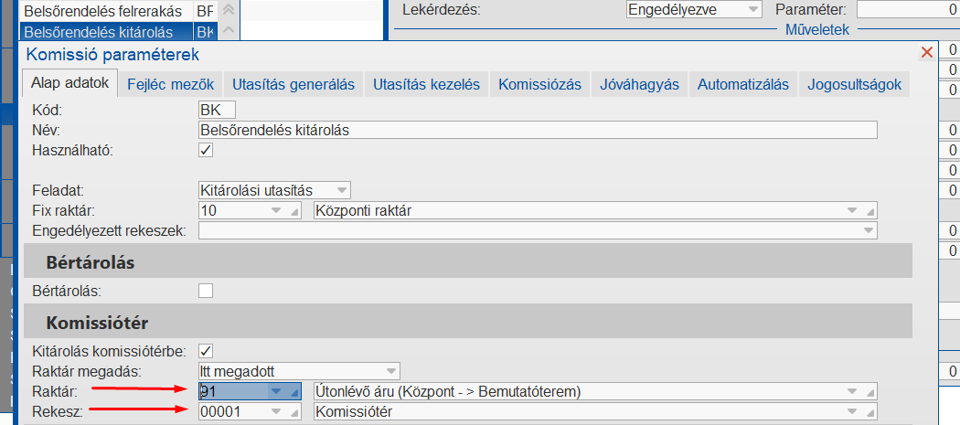 Belsőrendelés kitárolás alap adatok
