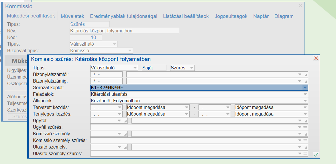 Központi kitárolások szűrés