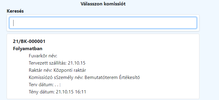 Komissiózható utasítások lekérdezése