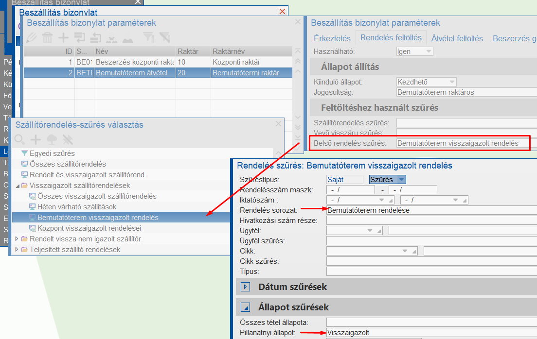 Bemutatótermi rendelések