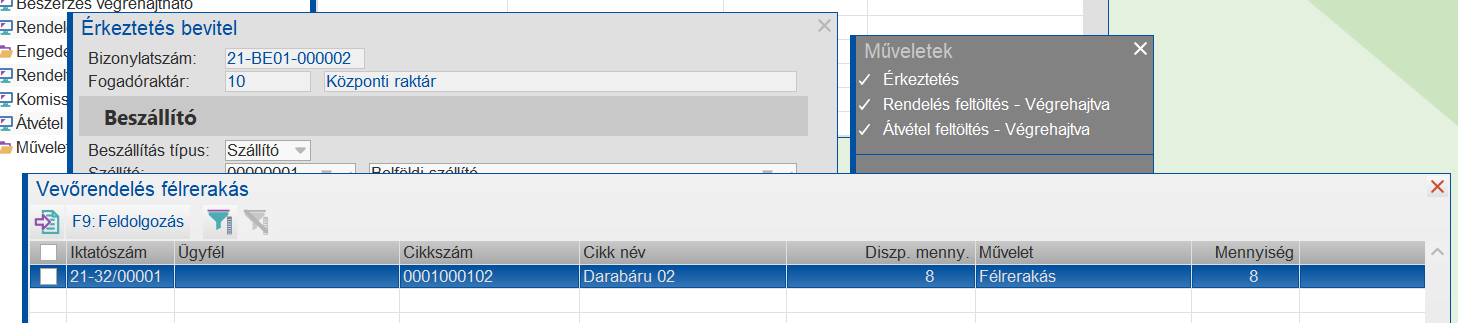 Belsőrendelés félrerakása