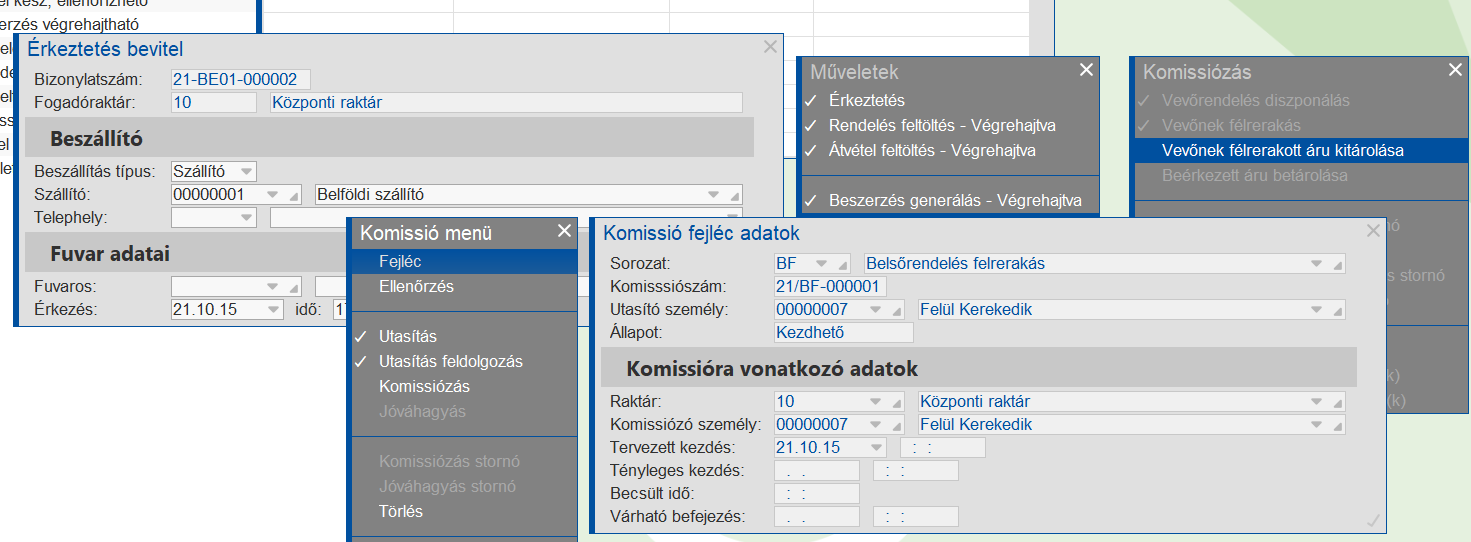 Belsőrendelés félrerakás utasítás