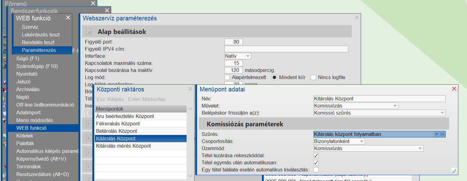 Kitárolás művelet paraméterezése