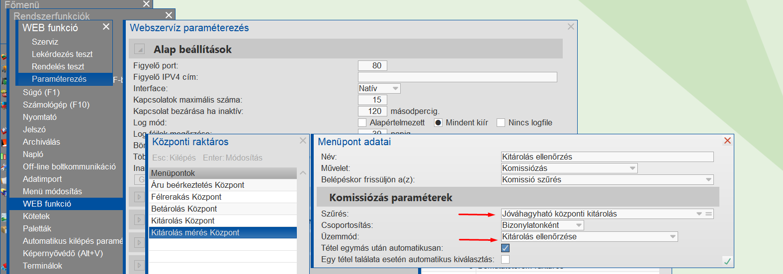 Ellenőrzés művelet paraméterezése