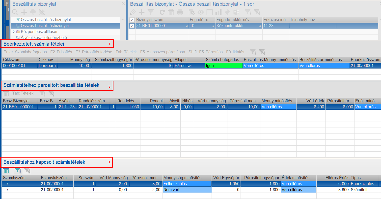 Számlabefogadás ablak
