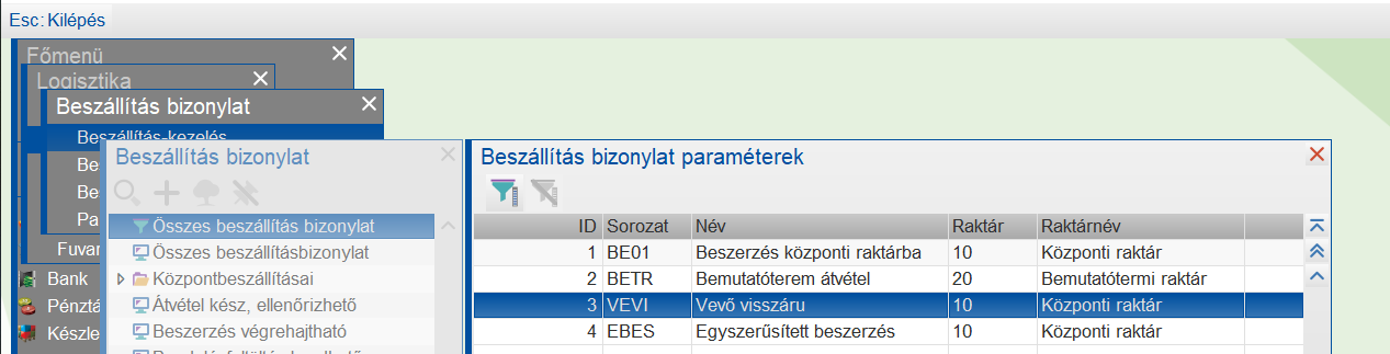 Vevővisszáru sorozat kiválasztása