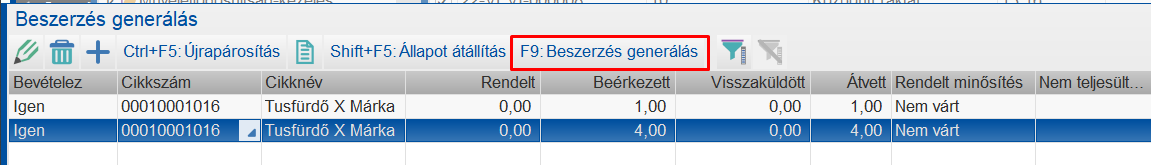 Visszáru raktárra vétele
