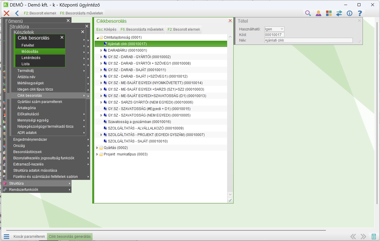 Cikkbesorolása a cikktörzsben