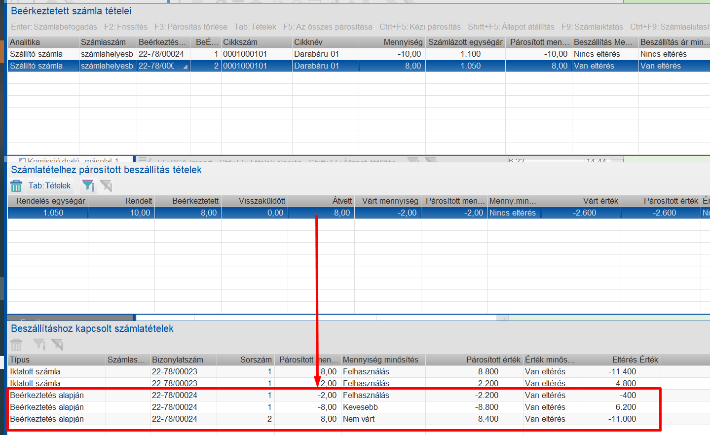 Párosított helyesbítő számla