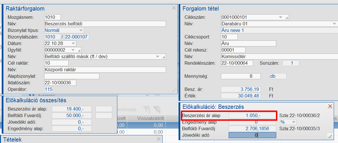 Helyesbítés után a szállítólevélen helyes érték szerepel