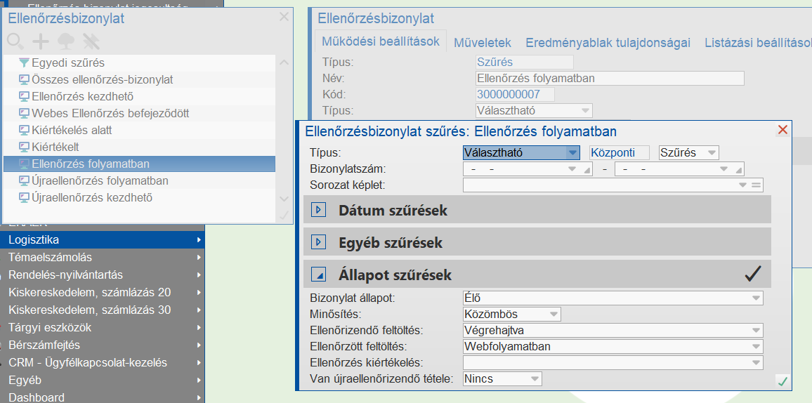 Folyamatban lévő ellenőrzések paraméterezése