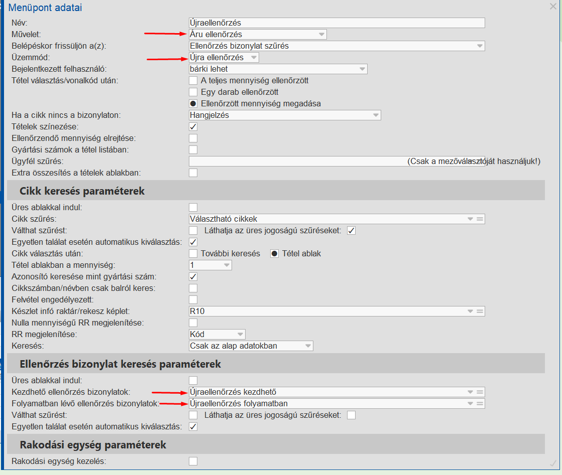 Részleges újraellenőrzéshez használt mobil művelet paraméterezése
