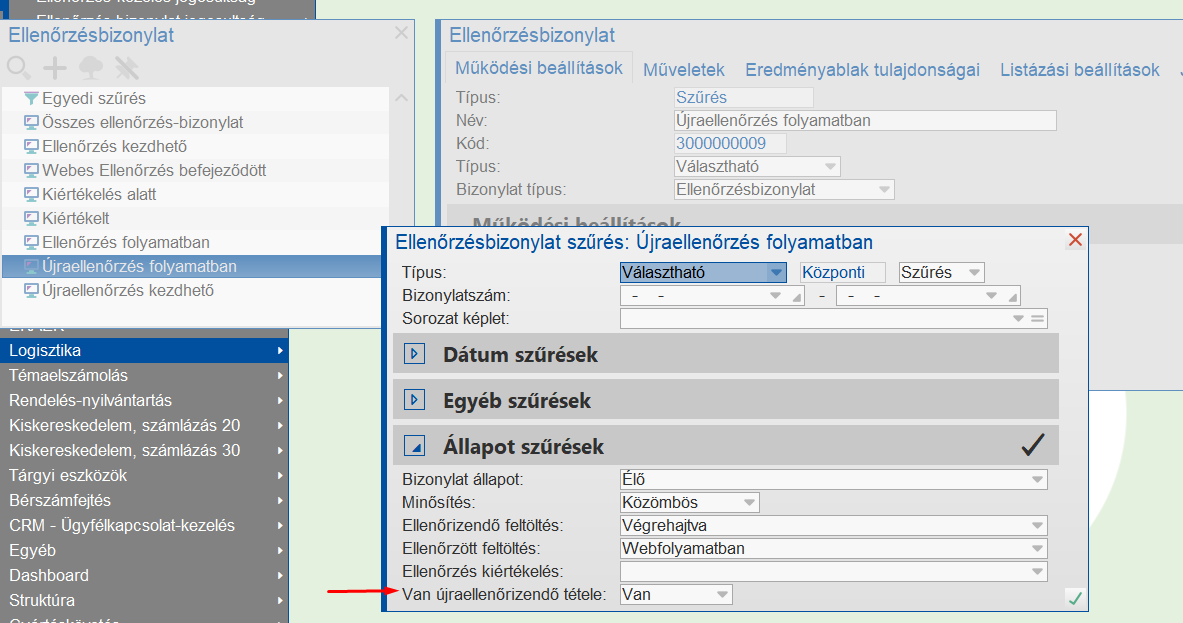 Folyamatban lévő ellenőrzések paraméterezése