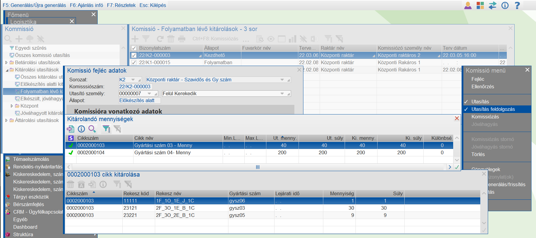 Feldolgozott kitárolási utasítás