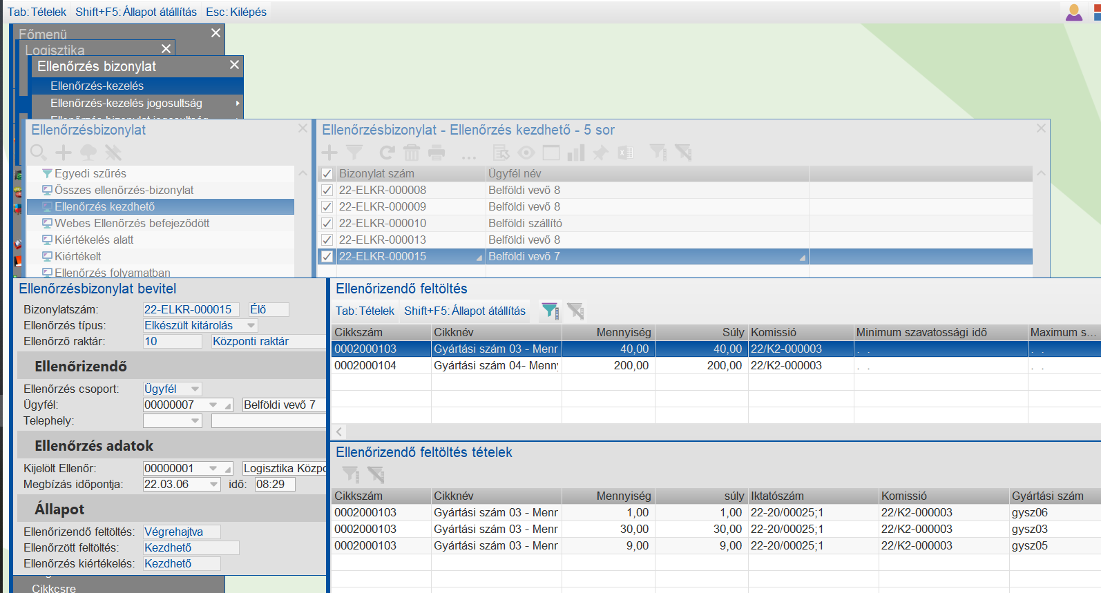 Kezdhető állapotú ellenőrzésbizonylat