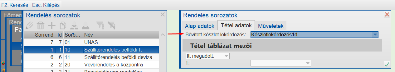 Rendeléssorozat paraméterezés
