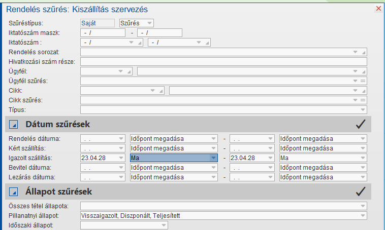 Szűrés paraméterezése