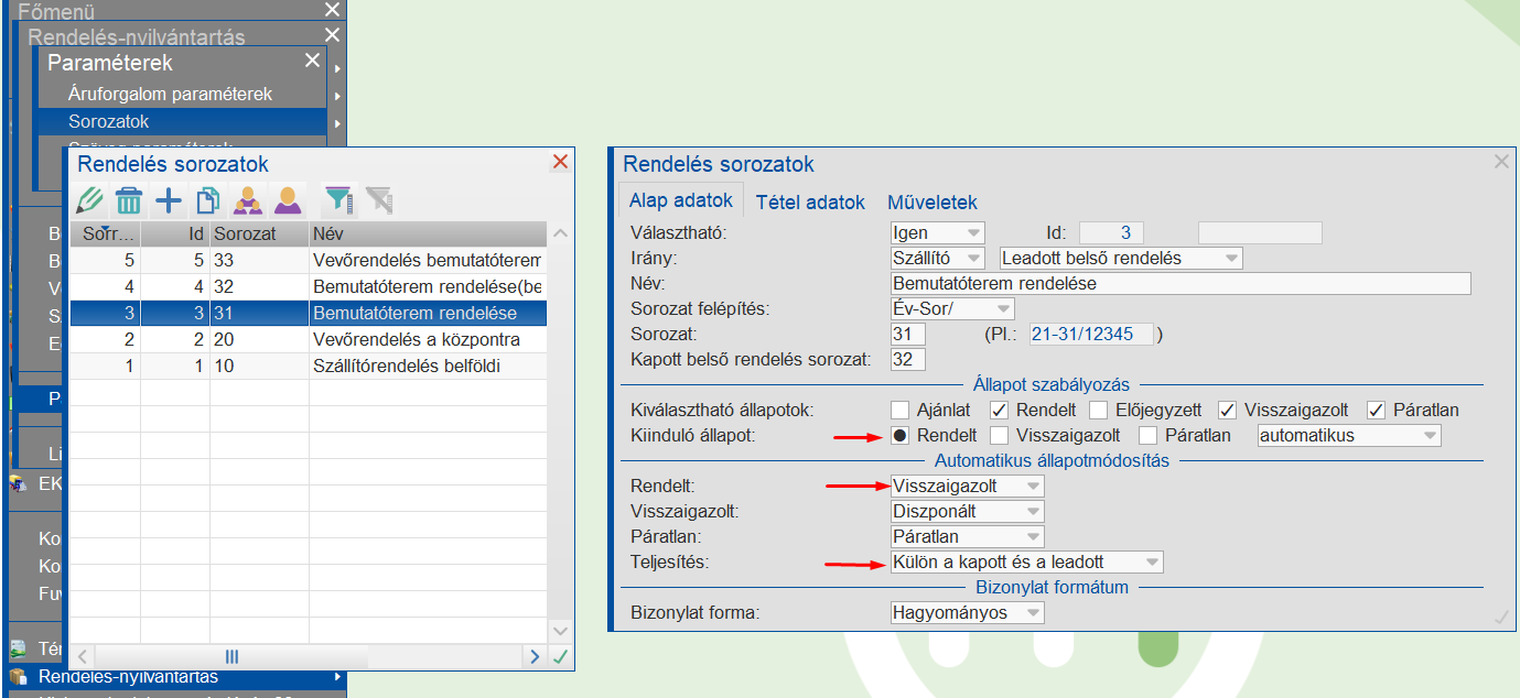 Belsőrendelés sorozat - Szállító oldal