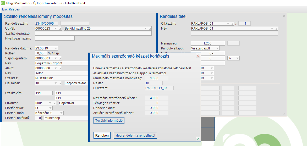 Korlátozás üzenet