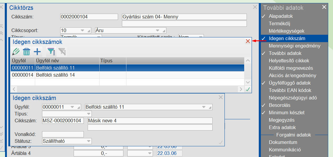 Szállítócikkszám lekérdezése