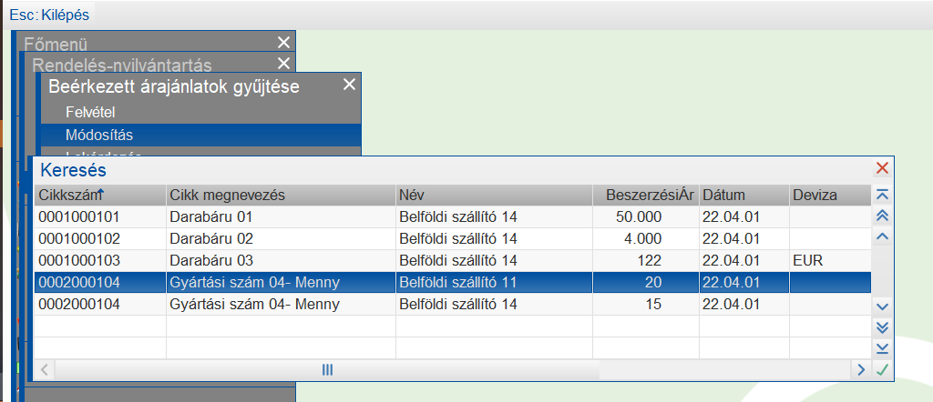 Szállítói árajánlat lekérdezése