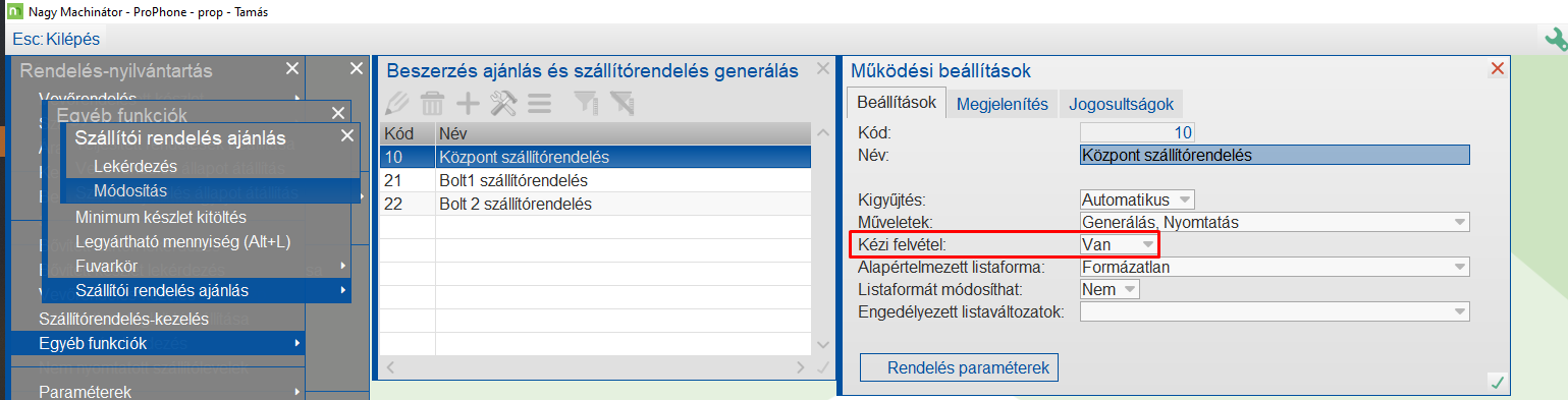 Adhoc (Kézi) rendelés engedélyezése