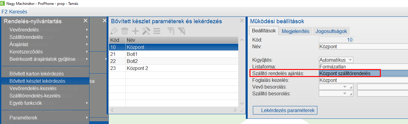 Bővített készletben a szállítórendelés aktiválása