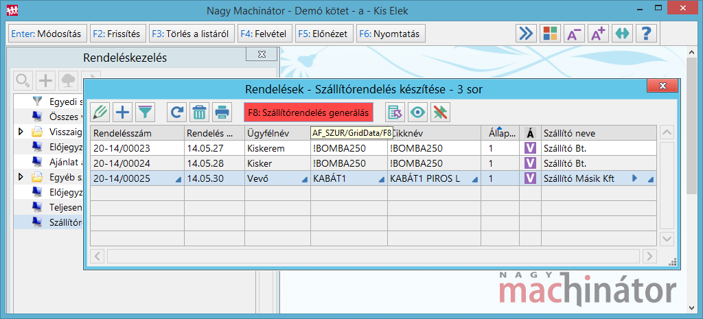 Szállítórendelés generálás művelet elindítása